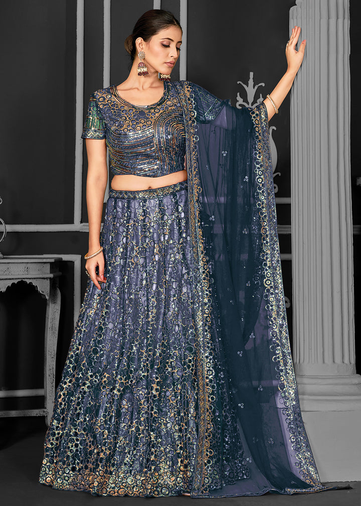 Buy Now Pretty Navy Net Embroidered Bridal Party Lehenga Choli Online in USA, UK, Canada, France, Italy, Germany, Australia & Worldwide at Empress Clothing.