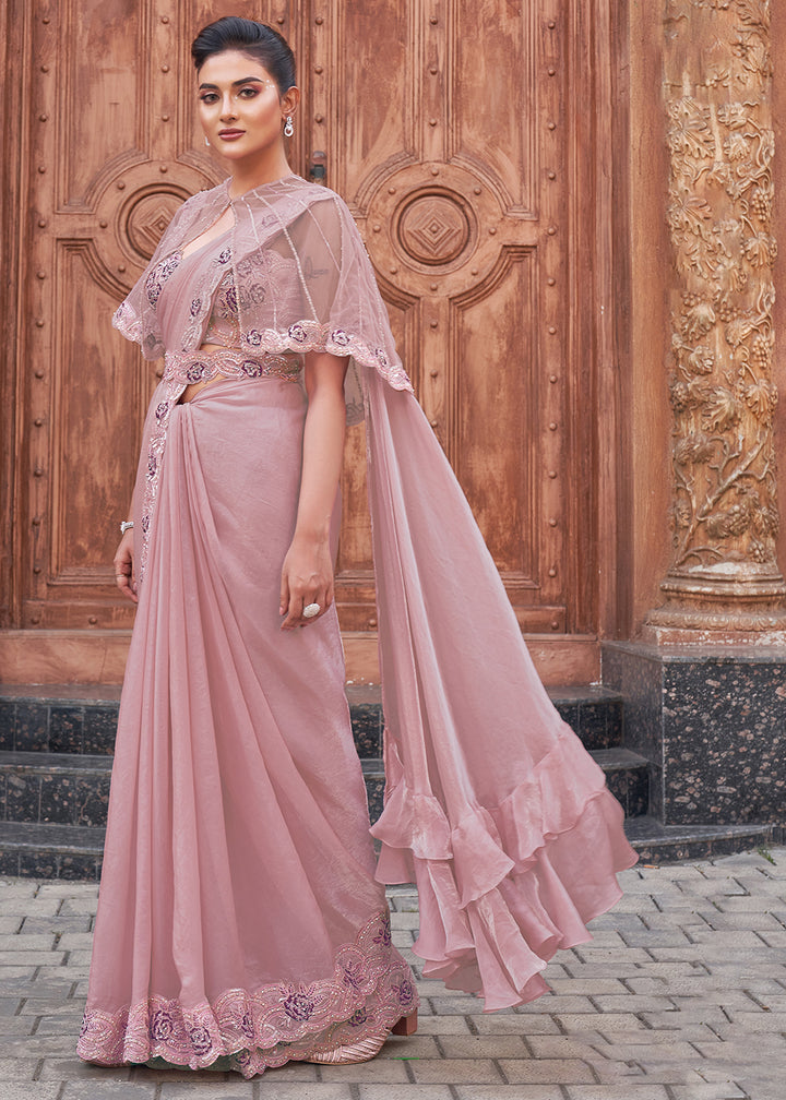Buy Pink Embroidered Designer Ready to Wear Saree Online in US, UK, Canada, Spain, France, Germany, Italy, Austria, Spain, Kuwait, UAE & Worldwide at Empress.