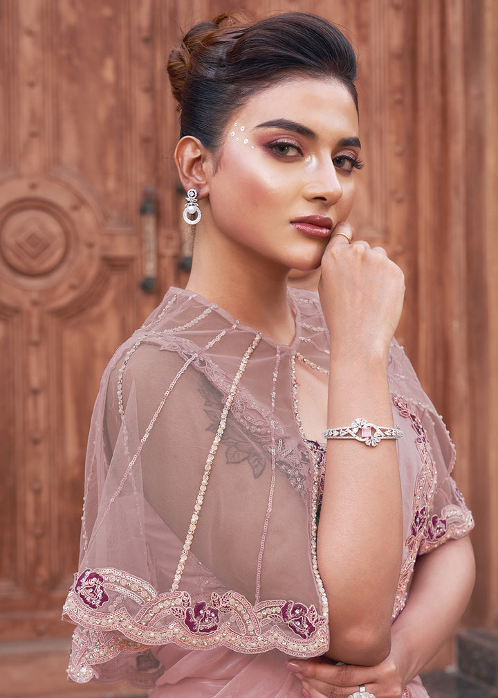 Buy Pink Embroidered Designer Ready to Wear Saree Online in US, UK, Canada, Spain, France, Germany, Italy, Austria, Spain, Kuwait, UAE & Worldwide at Empress.