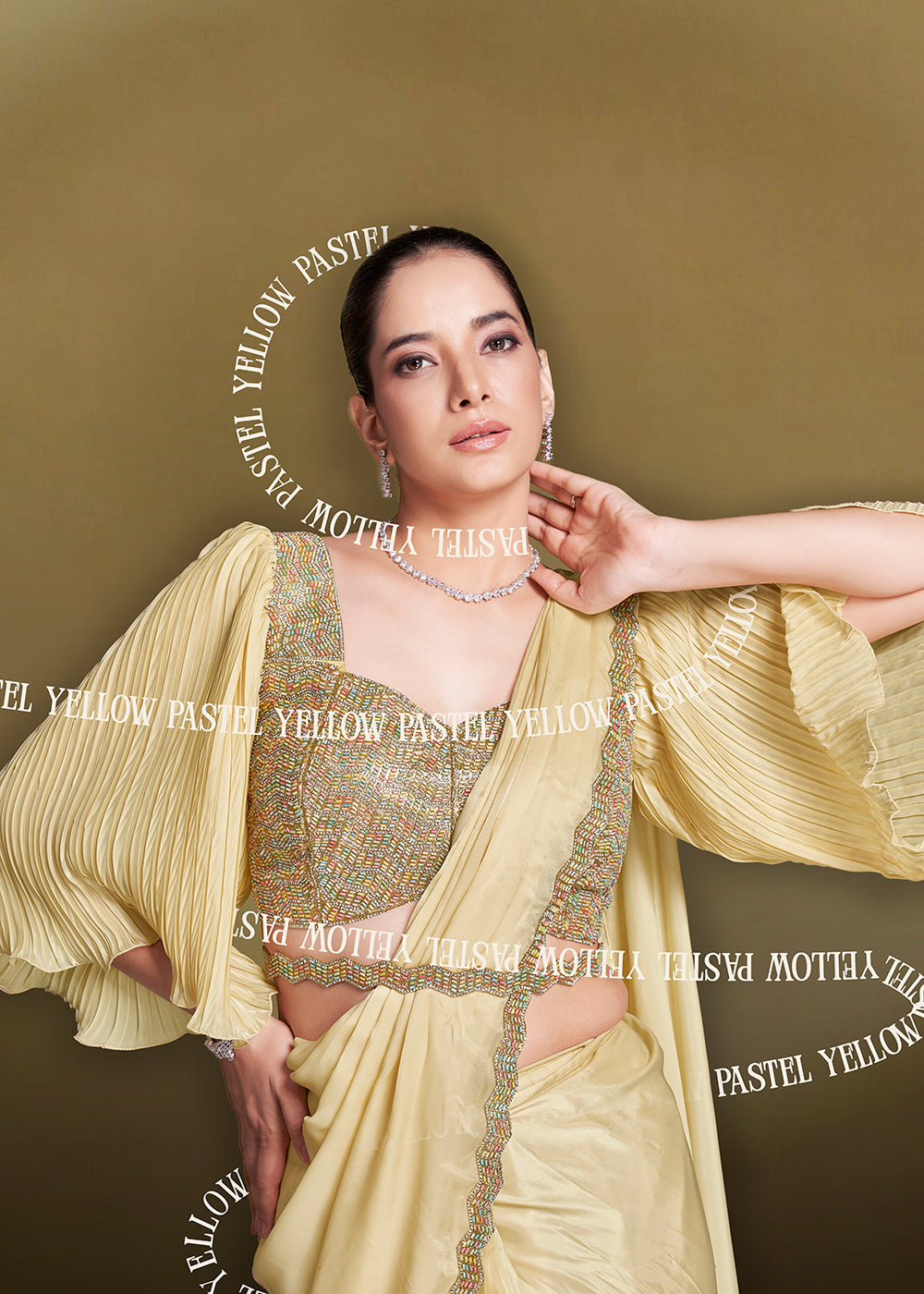 Buy Pretty Yellow Satin Silk Embroidered Ready to Wear Saree Online in US, UK, Canada, Spain, France, Germany, Italy, Austria, UAE, Qatar & Worldwide at Empress