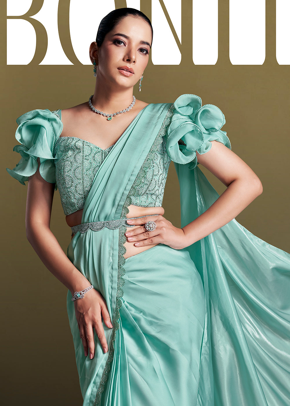 Buy Ready to Wear Saree - Pretty Sea Green Satin Silk Embroidered Saree Empress Clothing Buy Ready to Wear Saree - Pretty Sea Green Satin Silk Embroidered Saree Empress Clothing
