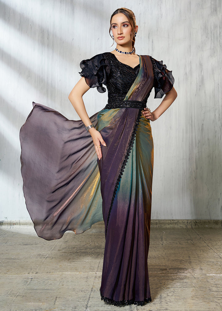 Buy Teal & Black Designer Embroidered Party Wear Saree Online in US, UK, Canada, Spain, France, Germany, Italy, Austria, Spain, UAE & Worldwide at Empress.