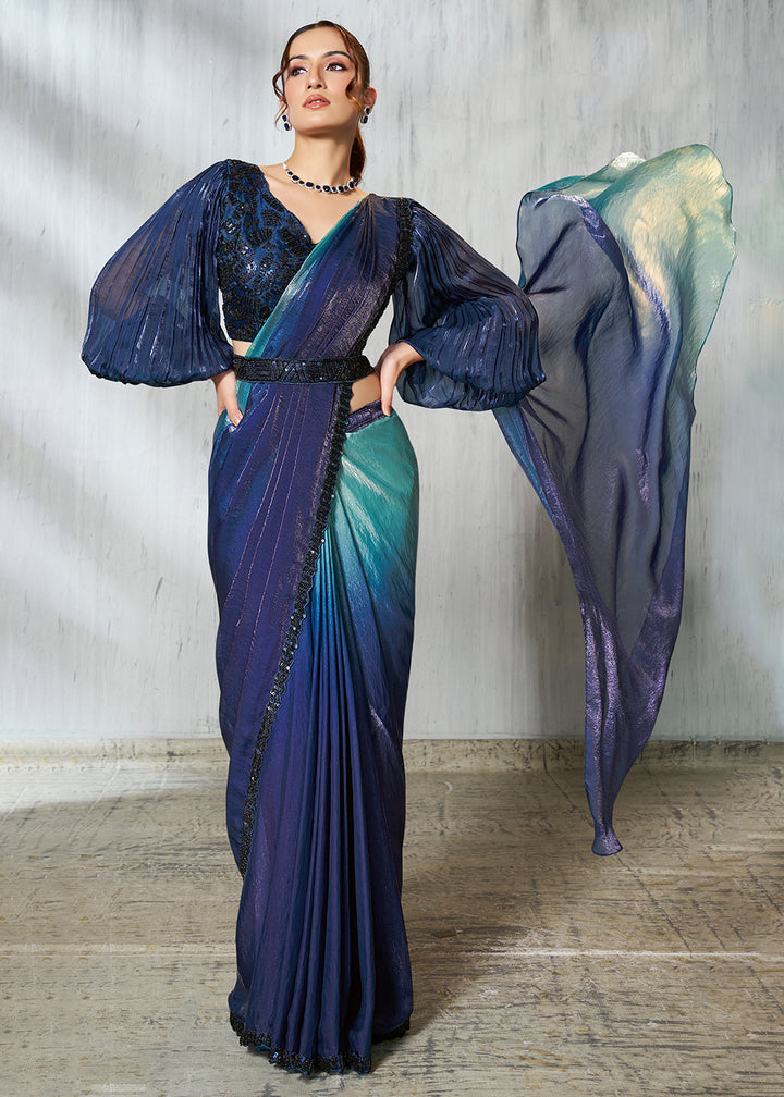 Buy Charming Blue Designer Embroidered Party Wear Saree Online in US, UK, Canada, Spain, France, Germany, Italy, Austria, Spain, UAE & Worldwide at Empress.
