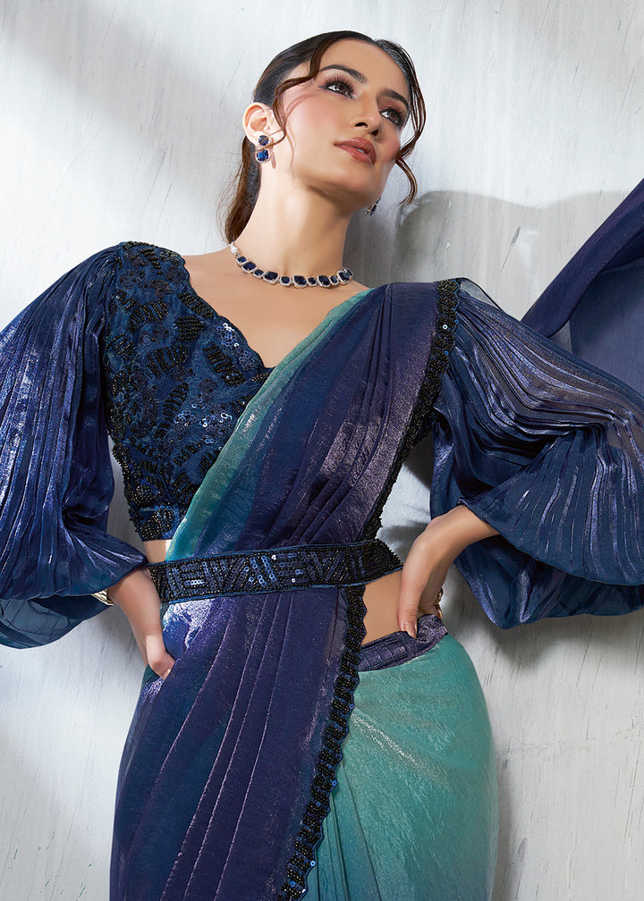 Buy Charming Blue Designer Embroidered Party Wear Saree Online in US, UK, Canada, Spain, France, Germany, Italy, Austria, Spain, UAE & Worldwide at Empress.