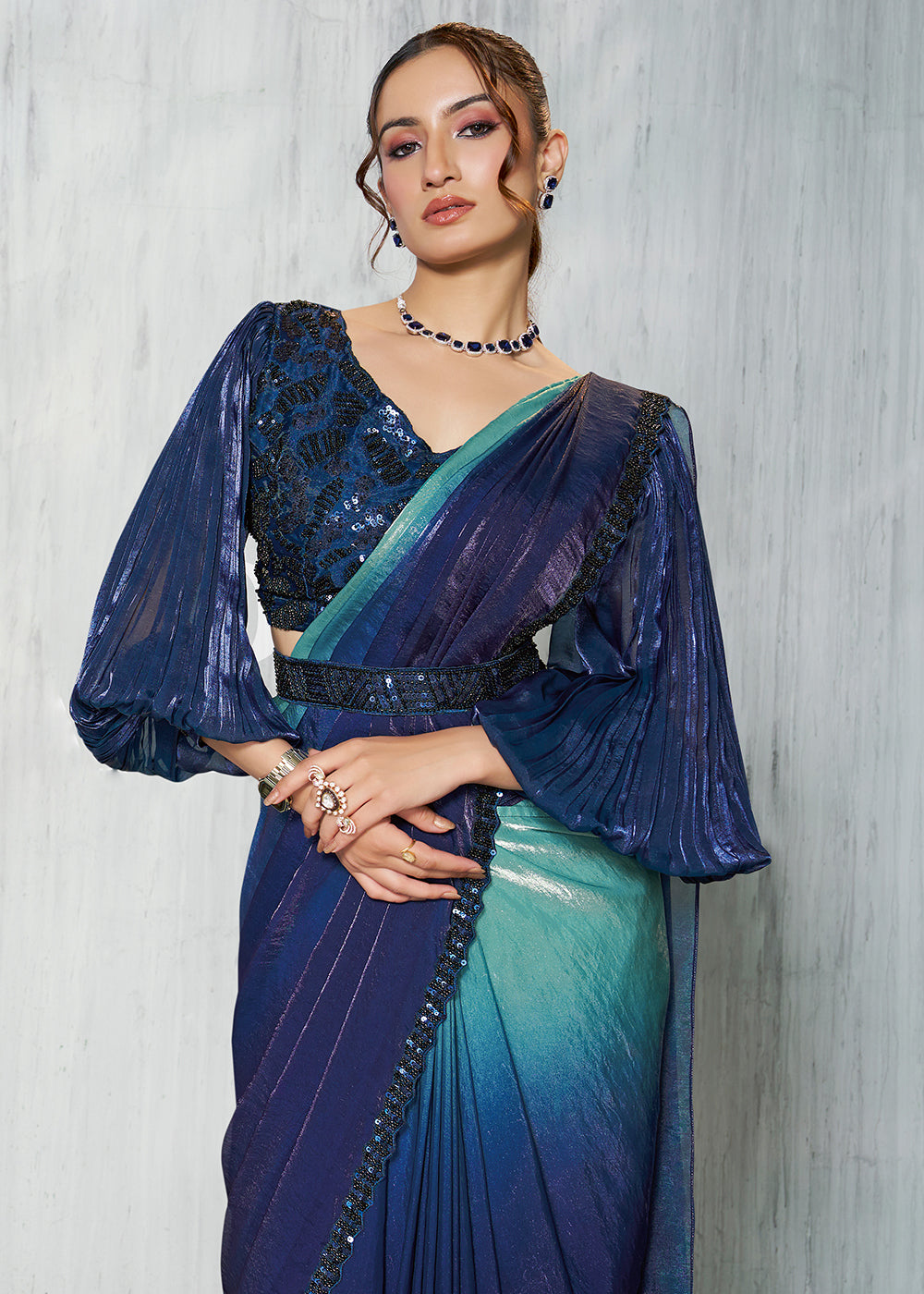 Buy Charming Blue Designer Embroidered Party Wear Saree Online in US, UK, Canada, Spain, France, Germany, Italy, Austria, Spain, UAE & Worldwide at Empress.