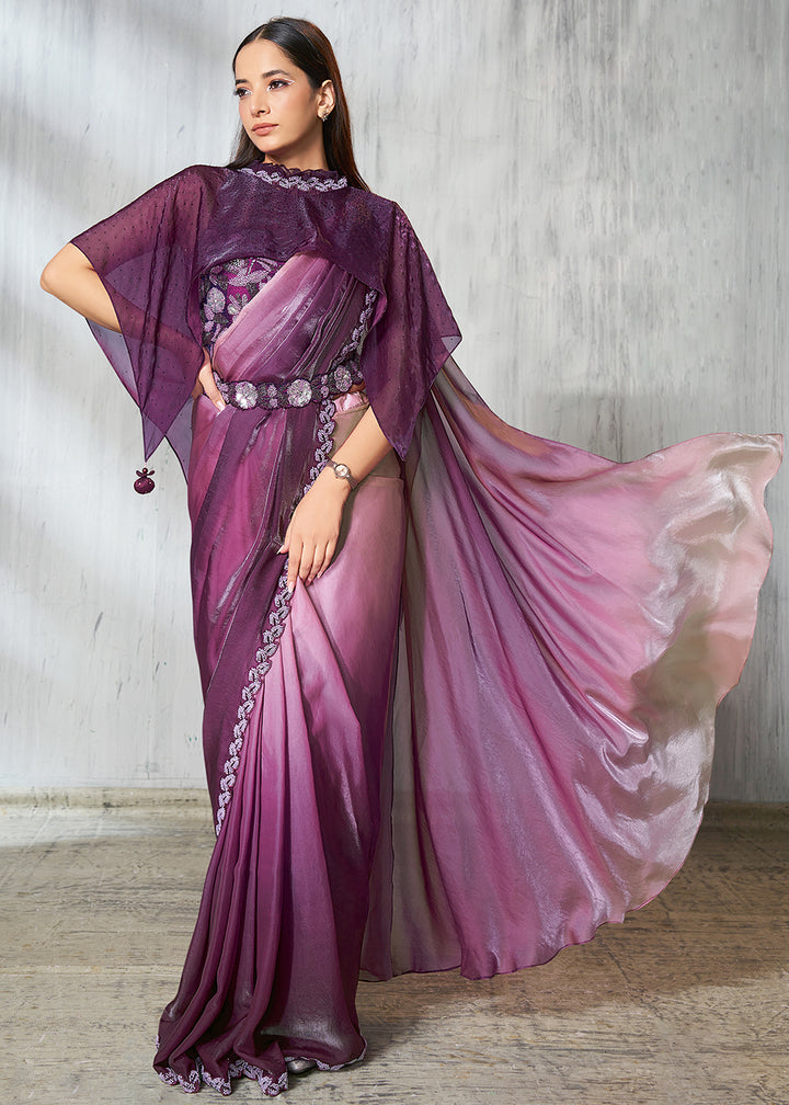 Buy Shaded Wine Designer Embroidered Party Wear Saree Online in US, UK, Canada, Spain, France, Germany, Italy, Austria, Spain, UAE & Worldwide at Empress.