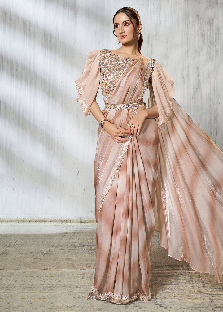 Buy Beige Designer Embroidered Party Wear Saree Online in USA, UK, Canada, Spain, France, Germany, Italy, Austria, Spain, UAE, Japan & Worldwide at Empress.