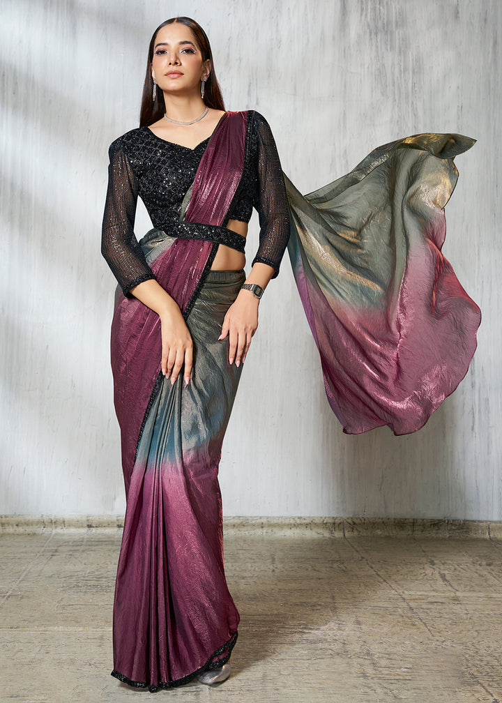 Buy Green & Wine Designer Embroidered Party Wear Saree Online in USA, UK, Canada, Spain, France, Germany, Italy, Austria, Spain, Japan & Worldwide at Empress.