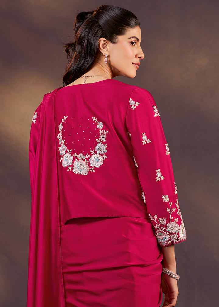 Buy Fuchsia Pink Designer Party Style Pre Draped Saree Online in US, UK, Canada, Spain, France, Germany, Italy, Austria, Ireland, Sweden & Worldwide at Empress.