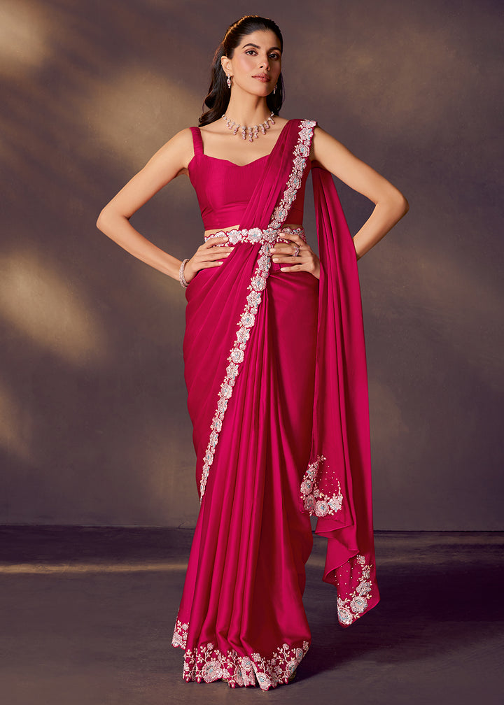 Buy Fuchsia Pink Designer Party Style Pre Draped Saree Online in US, UK, Canada, Spain, France, Germany, Italy, Austria, Ireland, Sweden & Worldwide at Empress.