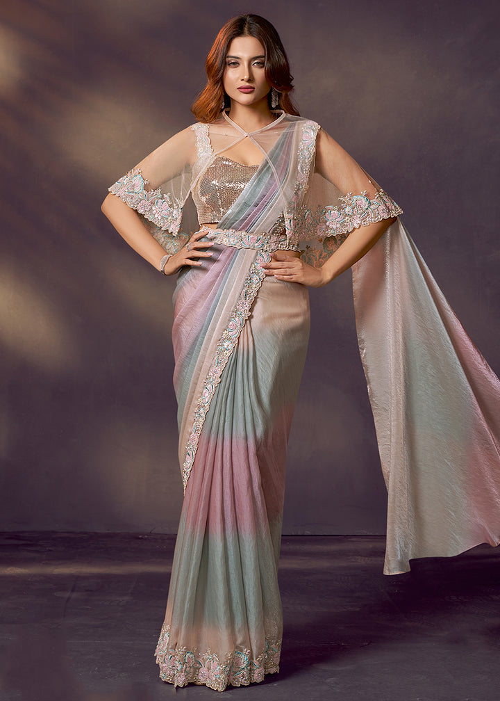 Buy Multicolor Designer Party Style Pre Draped Saree Online in US, UK, Canada, Spain, France, Germany, Italy, Austria, Ireland, Sweden & Worldwide at Empress.