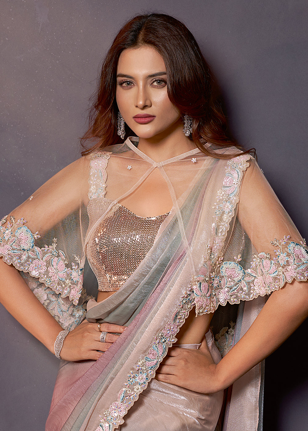 Buy Multicolor Designer Party Style Pre Draped Saree Online in US, UK, Canada, Spain, France, Germany, Italy, Austria, Ireland, Sweden & Worldwide at Empress.