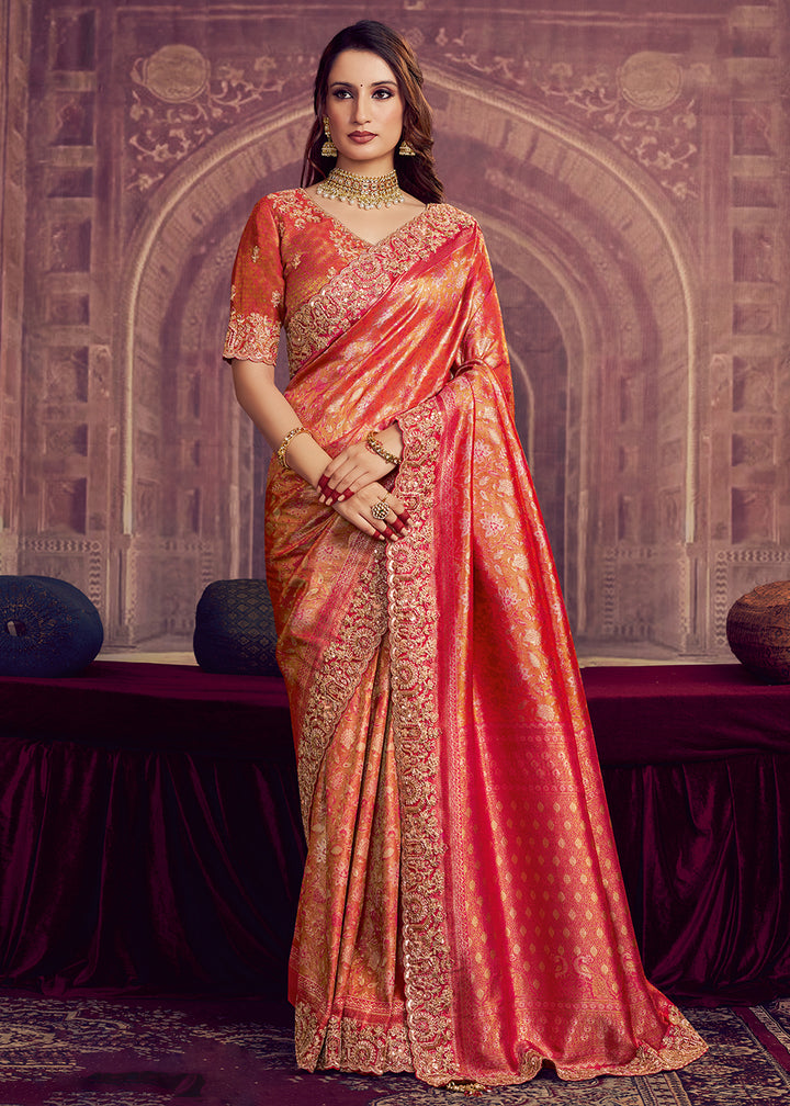 Buy Now Dreamy Pink Heavy Embroidered Designer Wear Saree Online in US, UK, Canada, France, Germany, Denmark, Netherland, Sweden, UAE & Worldwide at Empress.