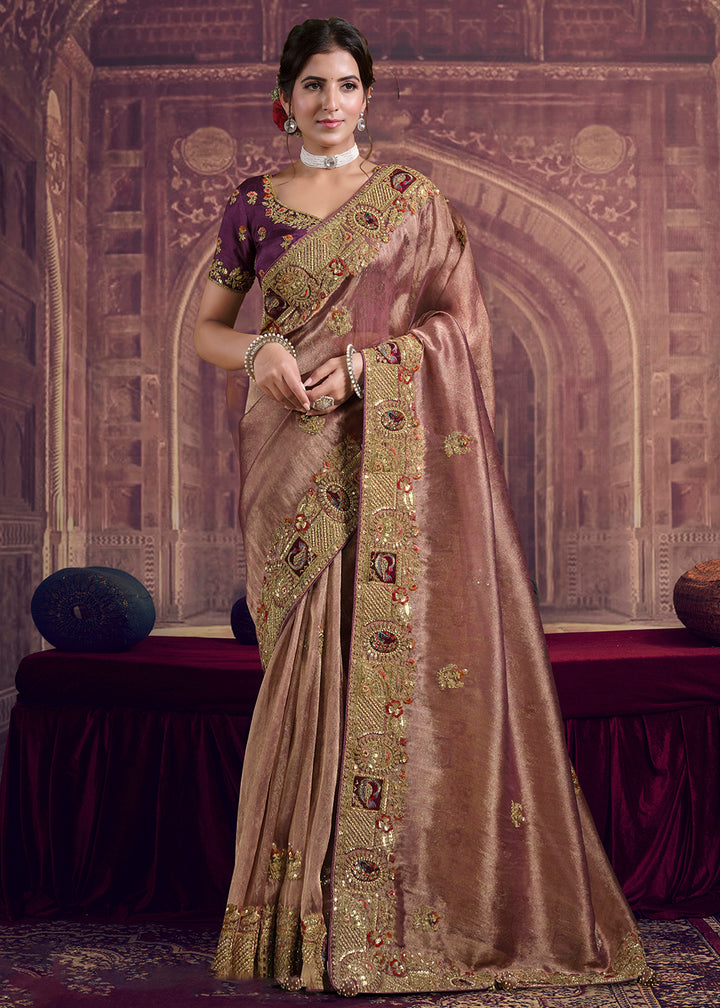 Buy Now Dreamy Wine Heavy Embroidered Designer Wear Saree Online in US, UK, Canada, France, Germany, Denmark, Netherland, Sweden, UAE & Worldwide at Empress.