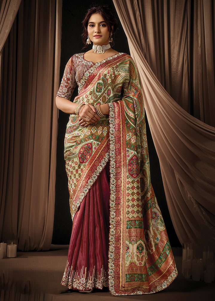 Buy Now Premium Multicolor Embroidered Heavy Designer Wear Saree Online in US, UK, Canada, France, Germany, Denmark, Netherland, Sweden & Worldwide at Empress.