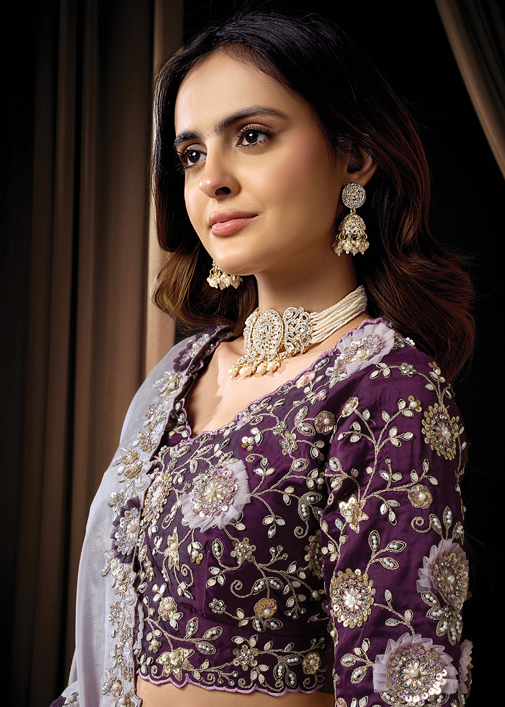 Buy Now Premium Light Purple Embroidered Heavy Designer Wear Saree Online in US, UK, Canada, France, Germany, Denmark, Netherland, Sweden & Worldwide at Empress.