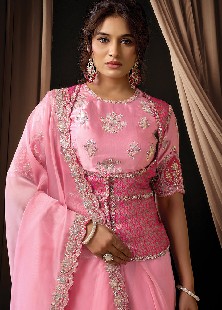 Buy Now Premium Pink Embroidered Heavy Designer Wear Saree Online in US, UK, Canada, France, Germany, Denmark, Netherland, Sweden, Africa & Worldwide at Empress.