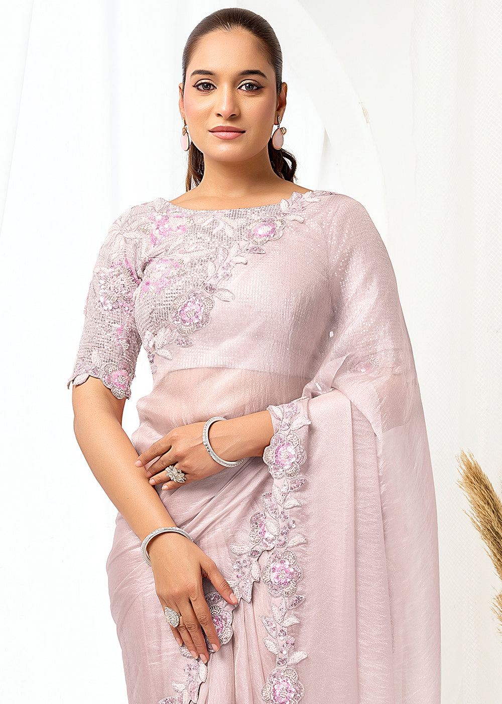 Buy Now Lavender Embroidered Wedding Party Wear Saree Online in US, UK, Canada, France, Germany, Denmark, Netherland, Sweden, UAE & Worldwide at Empress.