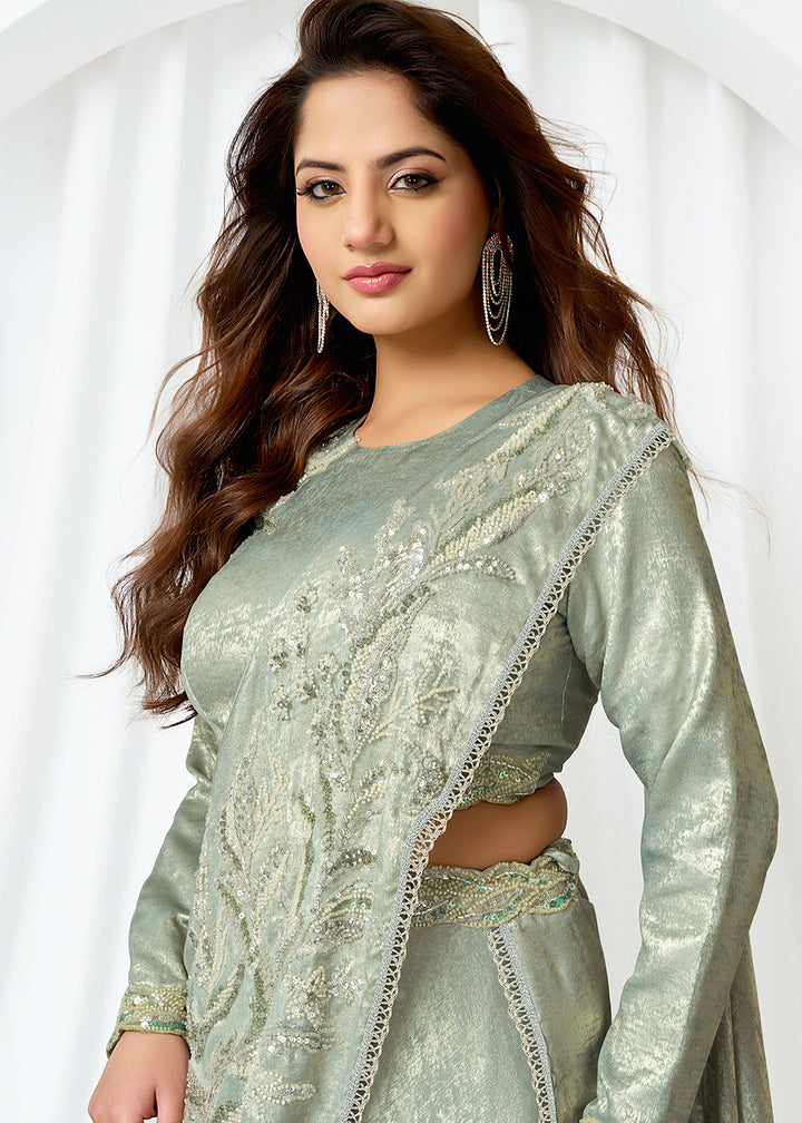 Buy Pista Green Fancy Material Designer Lehenga Saree Online in US, UK, Canada, Spain, France, Germany, Italy, Austria, Ireland, Sweden & Worldwide at Empress.