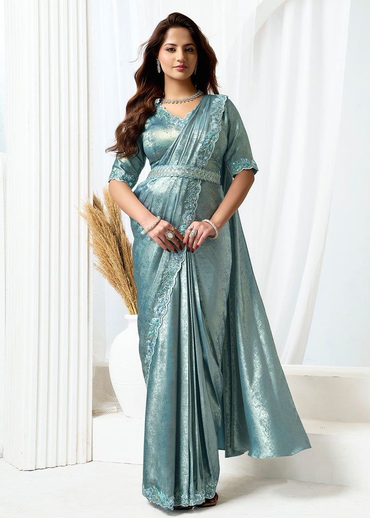Buy Metallic Grey Fancy Material Designer Party Wear Saree Online in US, UK, Canada, France, Germany, Italy, Austria, Ireland, Sweden & Worldwide at Empress.