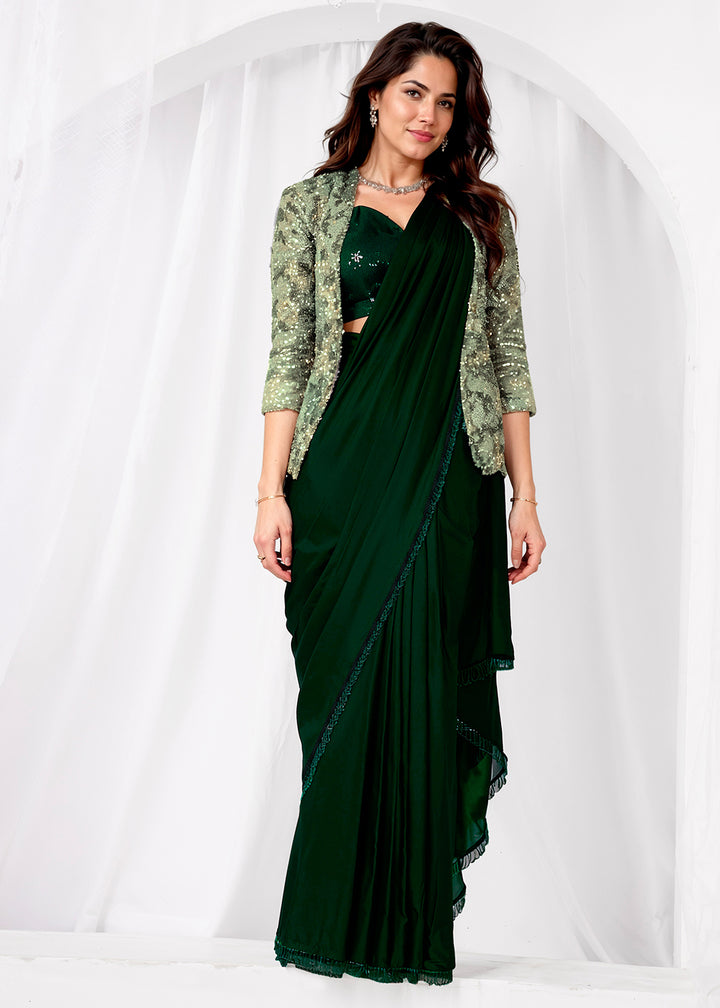 Buy Bottle Green Fancy Material Designer Party Wear Saree Online in US, UK, Canada, France, Germany, Italy, Austria, Ireland, Sweden & Worldwide at Empress.