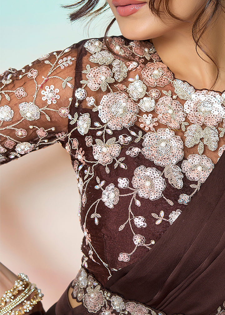 Coffee Brown Wedding Party Ready to Wear Saree