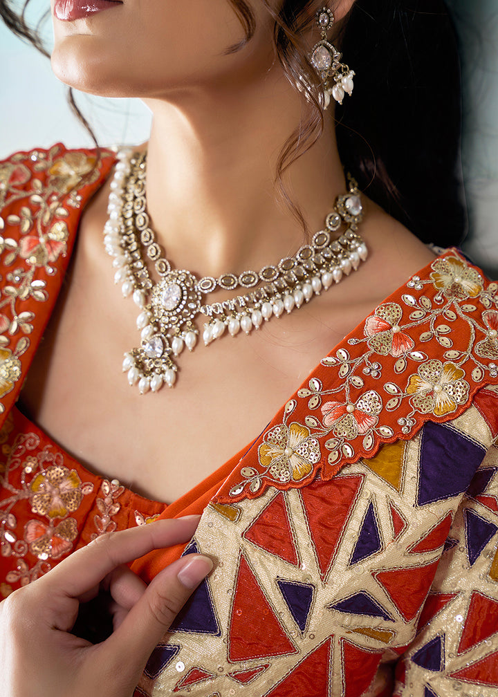 Buy Tangy Orange Wedding Party Ready to Wear Saree Online in US, UK, Canada, Spain, France, Germany, Italy, Austria, Ireland, Sweden, UAE & Worldwide at Empress