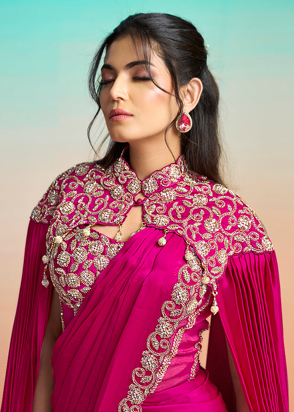 Buy Rani Pink Wedding Party Ready to Wear Saree Online in US, UK, Canada, Spain, France, Germany, Italy, Austria, Ireland, Sweden, UAE & Worldwide at Empress.