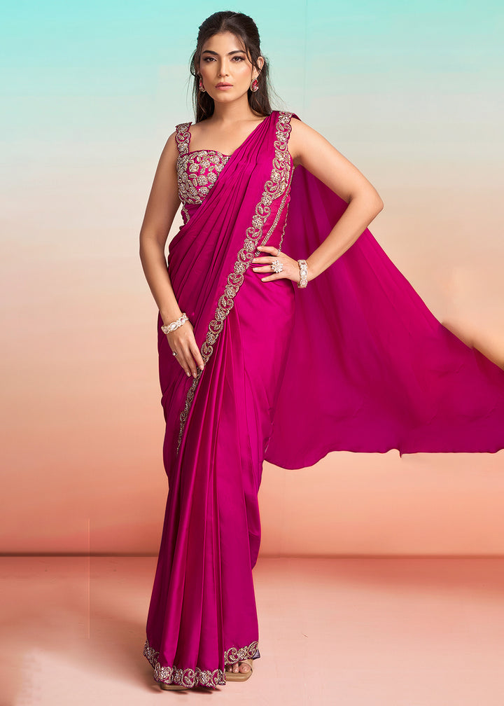 Buy Rani Pink Wedding Party Ready to Wear Saree Online in US, UK, Canada, Spain, France, Germany, Italy, Austria, Ireland, Sweden, UAE & Worldwide at Empress.