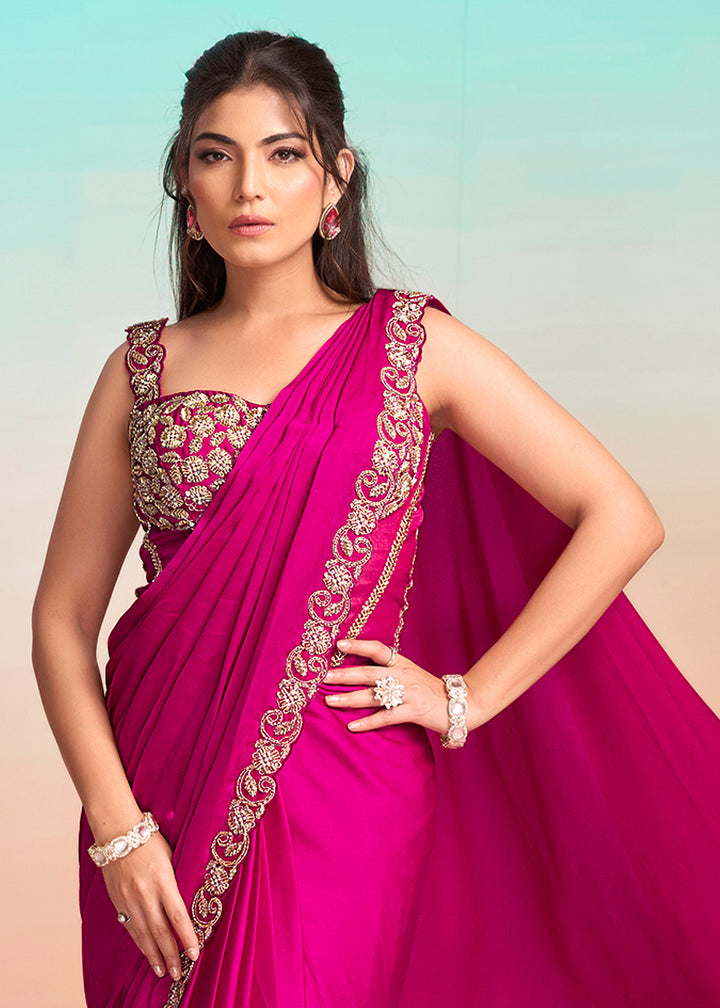 Buy Rani Pink Wedding Party Ready to Wear Saree Online in US, UK, Canada, Spain, France, Germany, Italy, Austria, Ireland, Sweden, UAE & Worldwide at Empress.