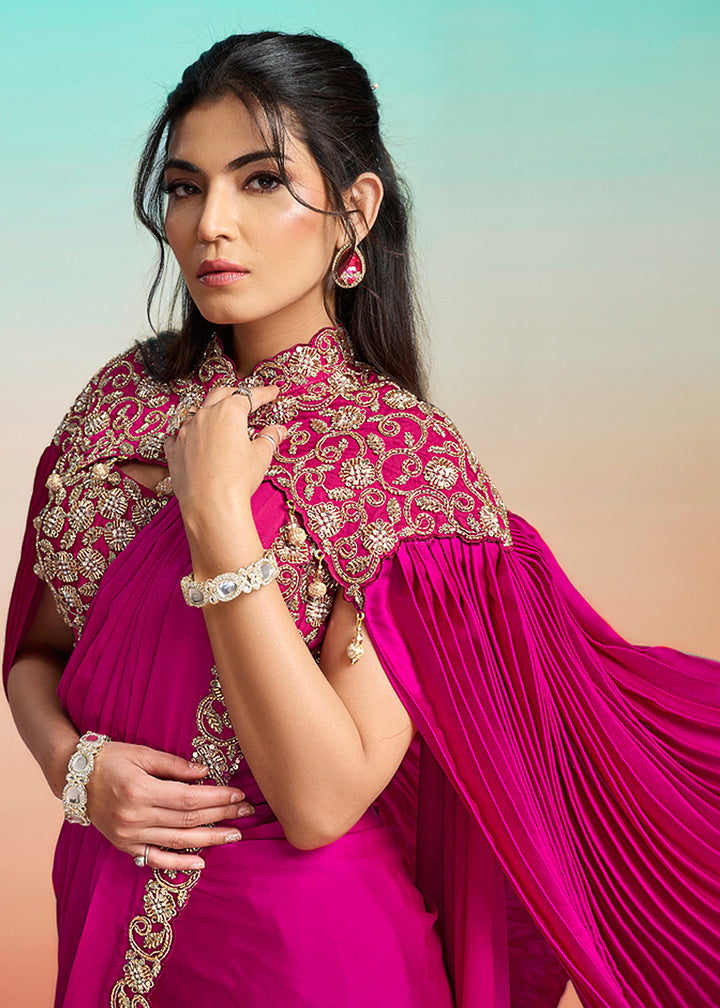 Buy Rani Pink Wedding Party Ready to Wear Saree Online in US, UK, Canada, Spain, France, Germany, Italy, Austria, Ireland, Sweden, UAE & Worldwide at Empress.