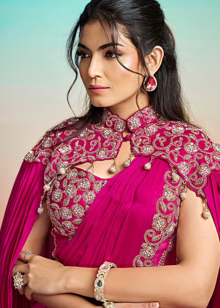 Buy Rani Pink Wedding Party Ready to Wear Saree Online in US, UK, Canada, Spain, France, Germany, Italy, Austria, Ireland, Sweden, UAE & Worldwide at Empress.