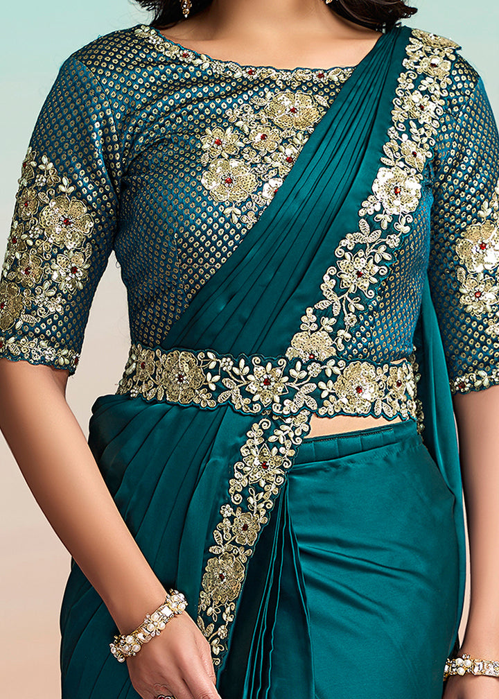 Buy Rama Green Wedding Party Ready to Wear Saree Online in US, UK, Canada, Spain, France, Germany, Italy, Austria, Ireland, Sweden, UAE & Worldwide at Empress.