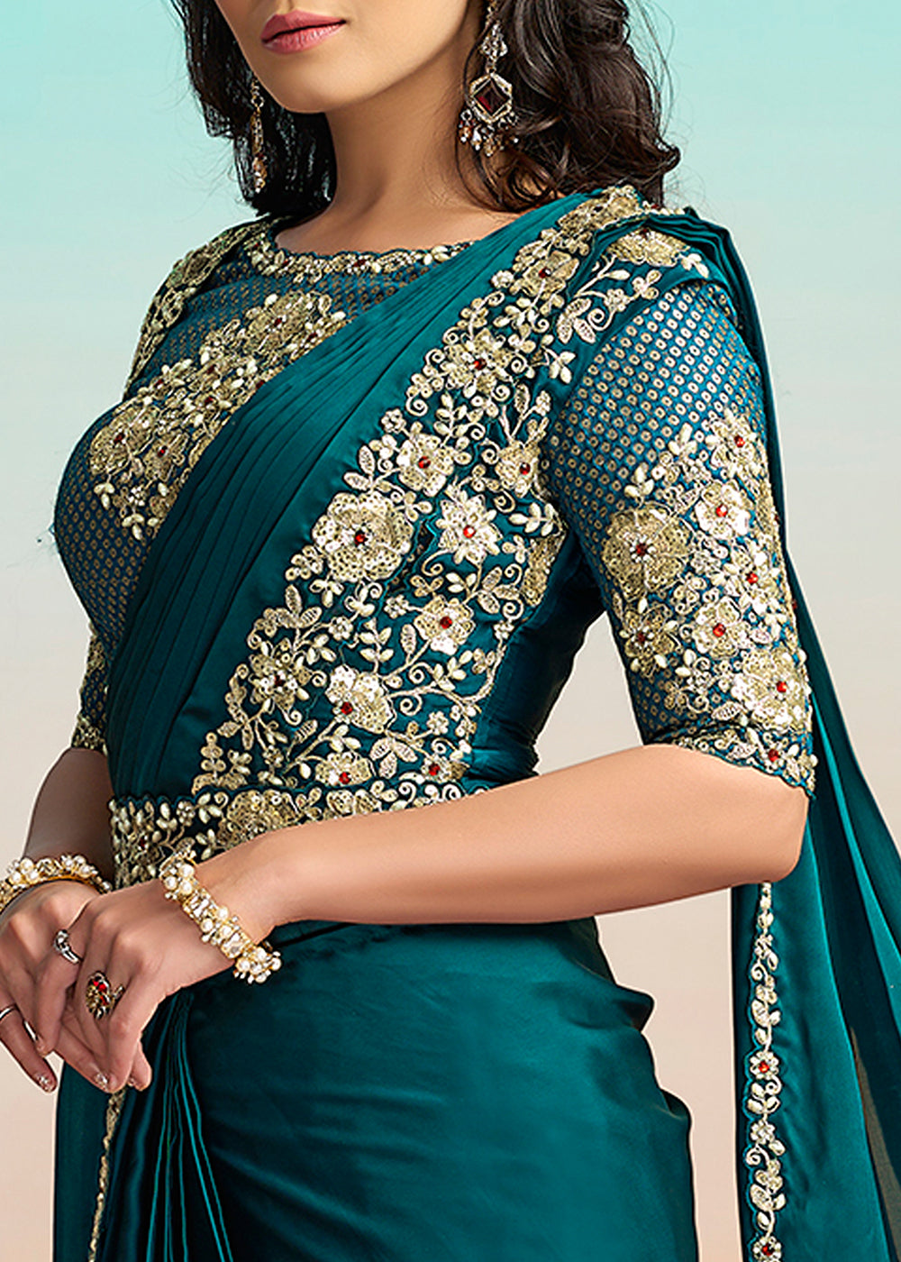 Buy Rama Green Wedding Party Ready to Wear Saree Online in US, UK, Canada, Spain, France, Germany, Italy, Austria, Ireland, Sweden, UAE & Worldwide at Empress.