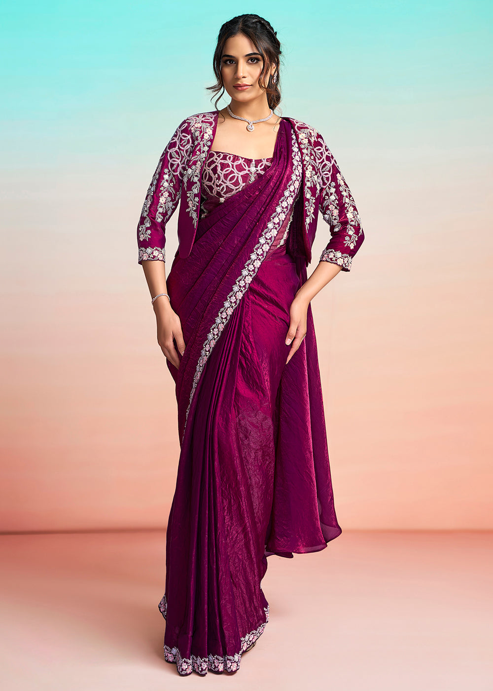 Buy Maroon Wedding Party Ready to Wear Saree Online in US, UK, Canada, Spain, France, Germany, Italy, Austria, Ireland, Sweden, UAE & Worldwide at Empress.
