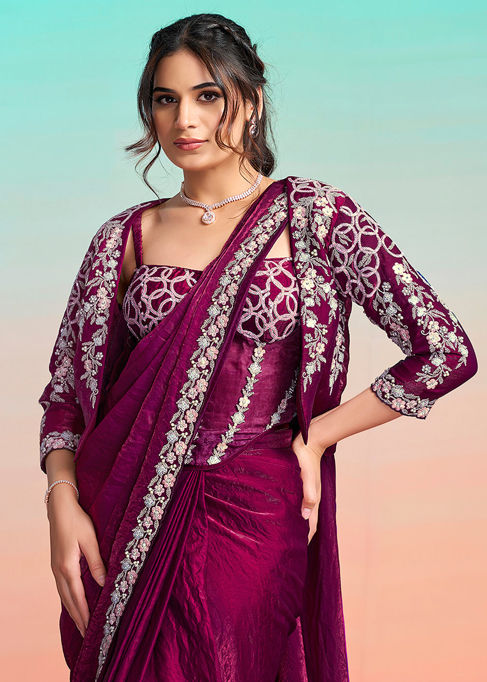 Buy Maroon Wedding Party Ready to Wear Saree Online in US, UK, Canada, Spain, France, Germany, Italy, Austria, Ireland, Sweden, UAE & Worldwide at Empress.