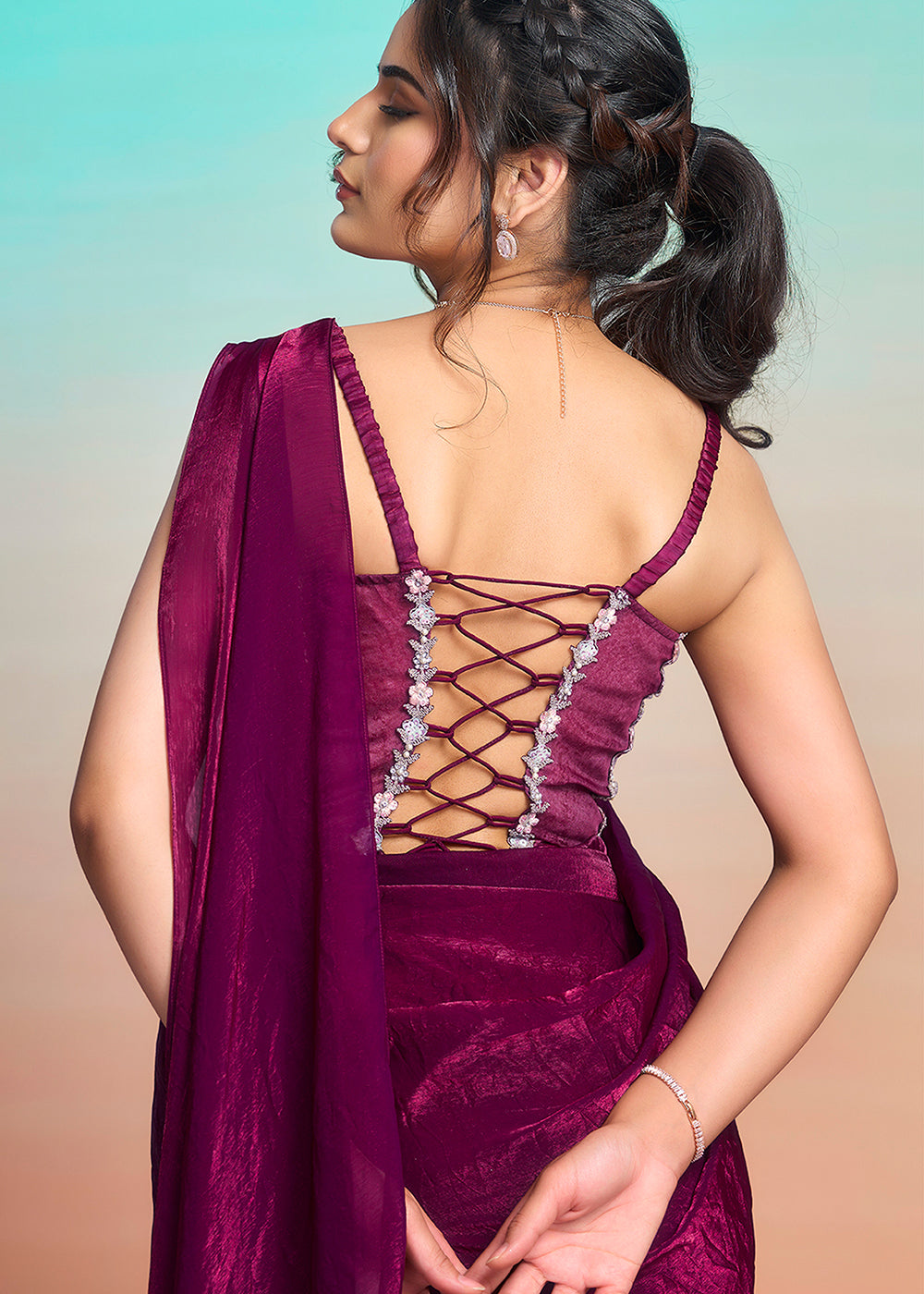 Buy Maroon Wedding Party Ready to Wear Saree Online in US, UK, Canada, Spain, France, Germany, Italy, Austria, Ireland, Sweden, UAE & Worldwide at Empress.