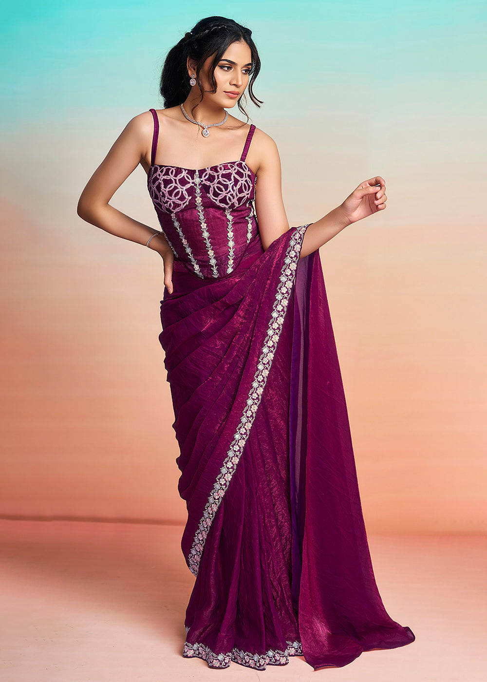 Buy Maroon Wedding Party Ready to Wear Saree Online in US, UK, Canada, Spain, France, Germany, Italy, Austria, Ireland, Sweden, UAE & Worldwide at Empress.