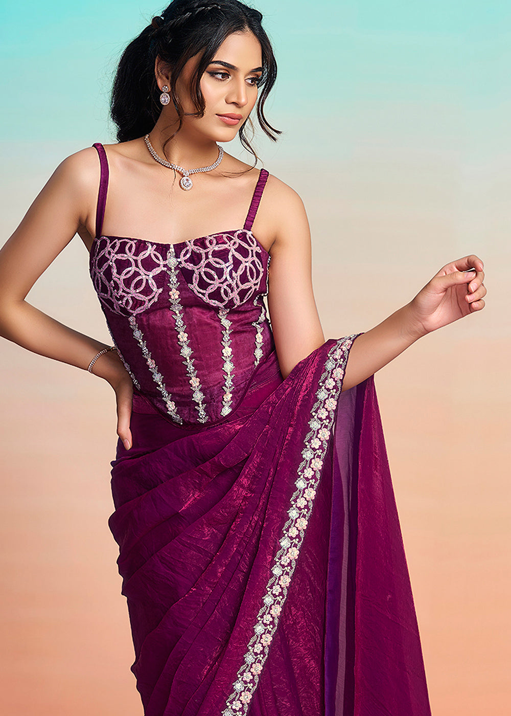 Buy Maroon Wedding Party Ready to Wear Saree Online in US, UK, Canada, Spain, France, Germany, Italy, Austria, Ireland, Sweden, UAE & Worldwide at Empress.