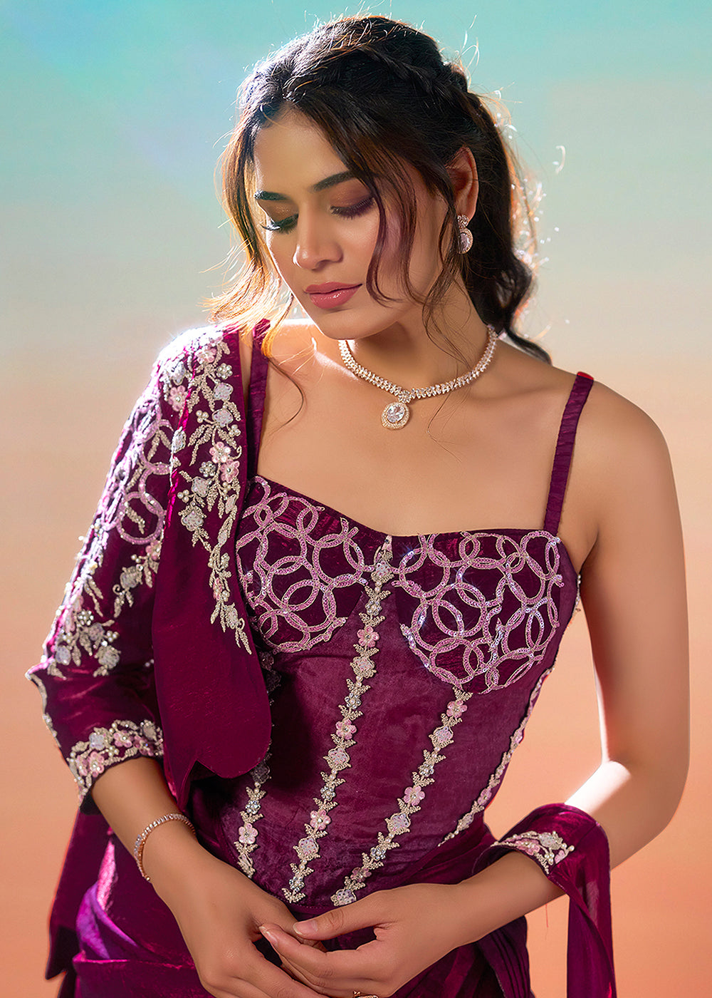 Buy Maroon Wedding Party Ready to Wear Saree Online in US, UK, Canada, Spain, France, Germany, Italy, Austria, Ireland, Sweden, UAE & Worldwide at Empress.