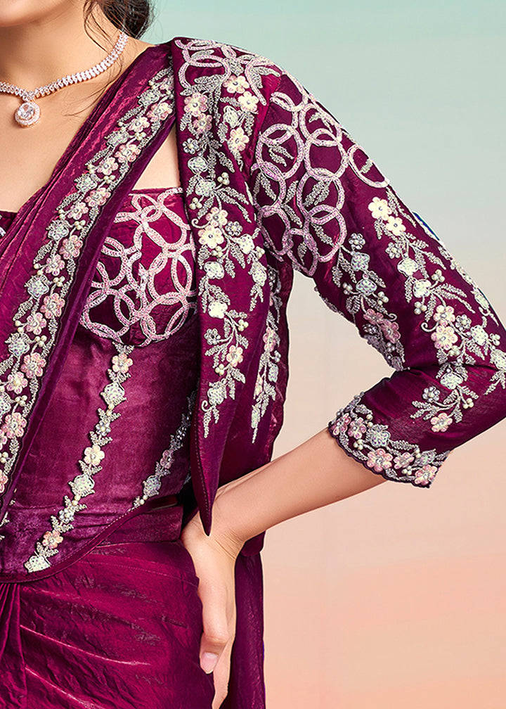 Buy Maroon Wedding Party Ready to Wear Saree Online in US, UK, Canada, Spain, France, Germany, Italy, Austria, Ireland, Sweden, UAE & Worldwide at Empress.