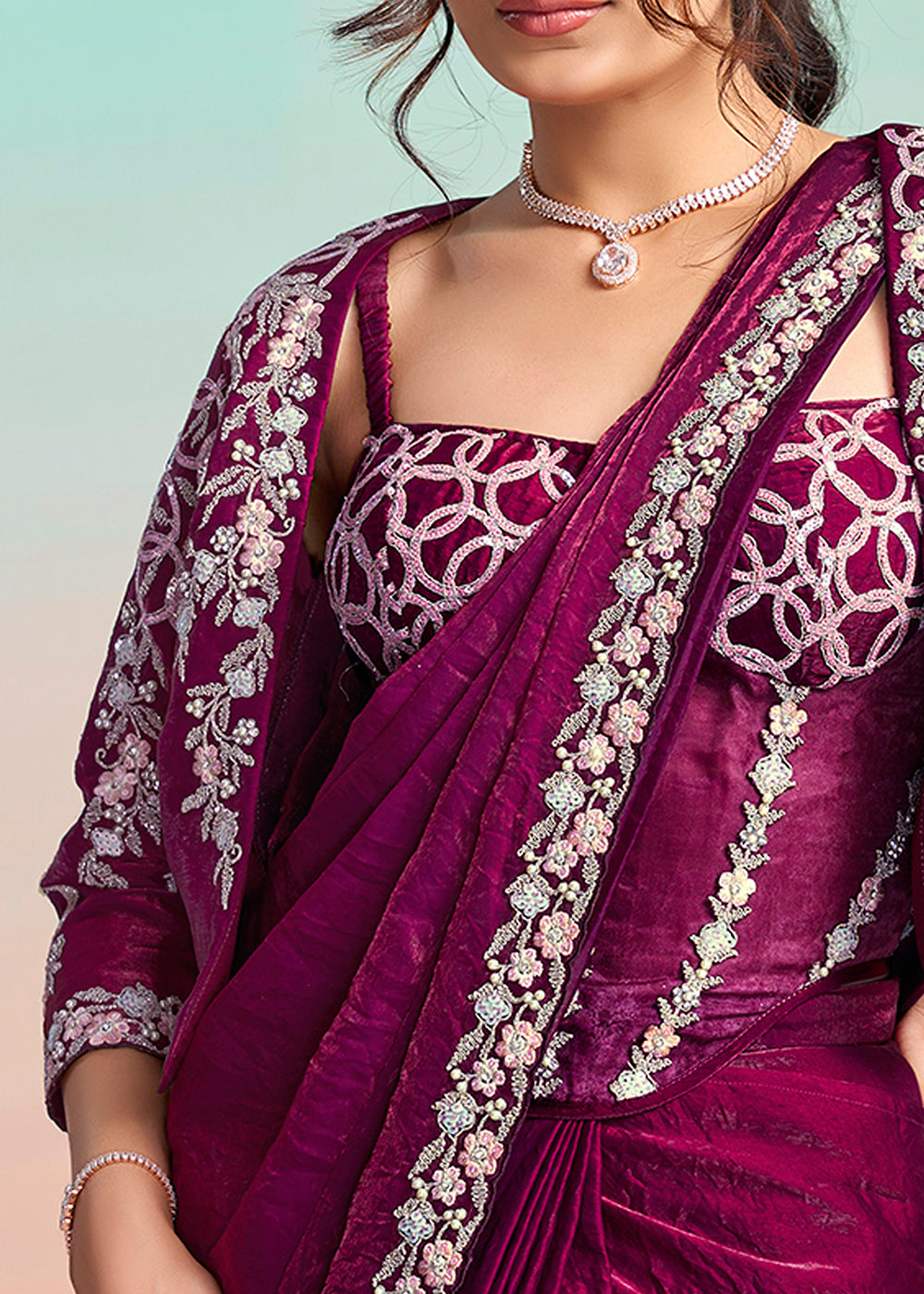 Buy Maroon Wedding Party Ready to Wear Saree Online in US, UK, Canada, Spain, France, Germany, Italy, Austria, Ireland, Sweden, UAE & Worldwide at Empress.