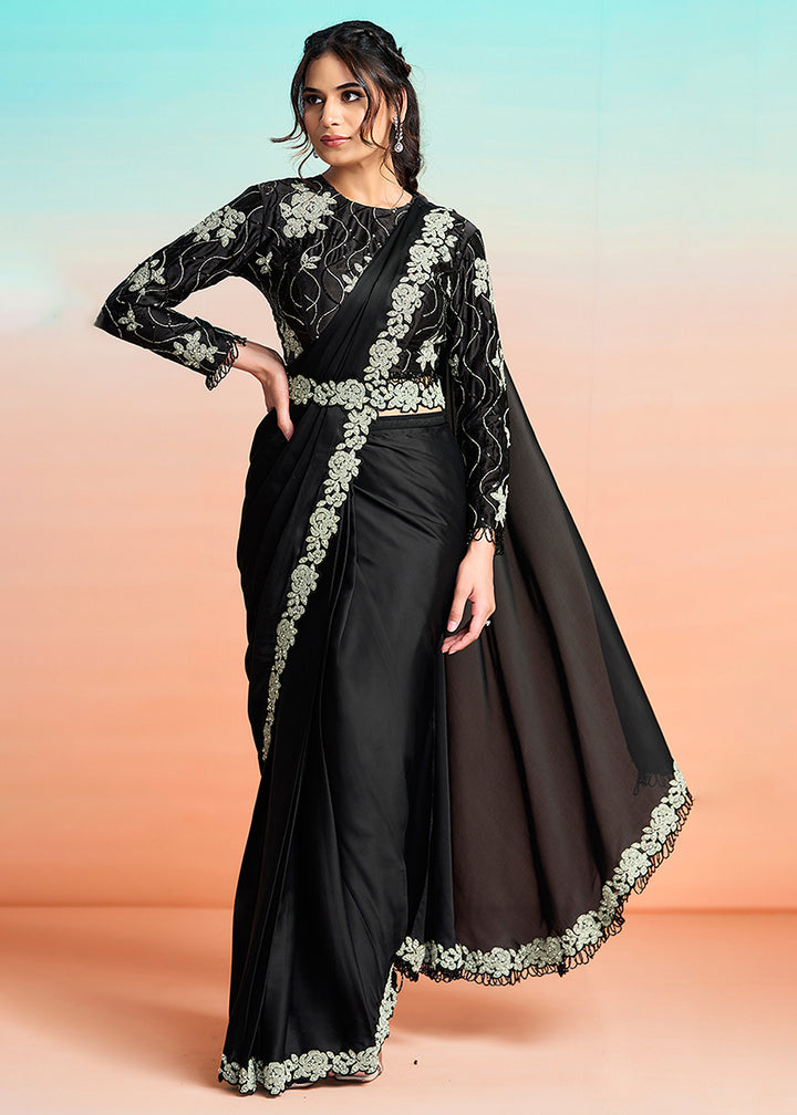 Buy Black Wedding Party Ready to Wear Saree Online in US, UK, Canada, Spain, France, Germany, Italy, Austria, Ireland, Sweden, UAE & Worldwide at Empress.