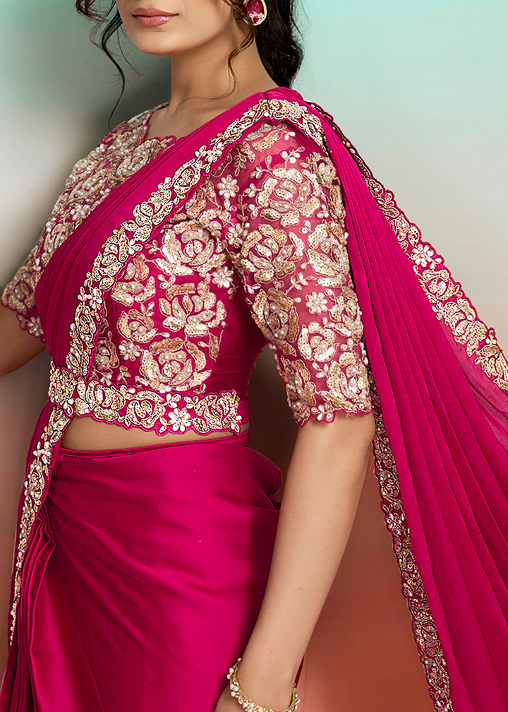 Buy Hot Pink Wedding Party Ready to Wear Saree Online in US, UK, Canada, Spain, France, Germany, Italy, Austria, Ireland, Sweden, UAE & Worldwide at Empress.
