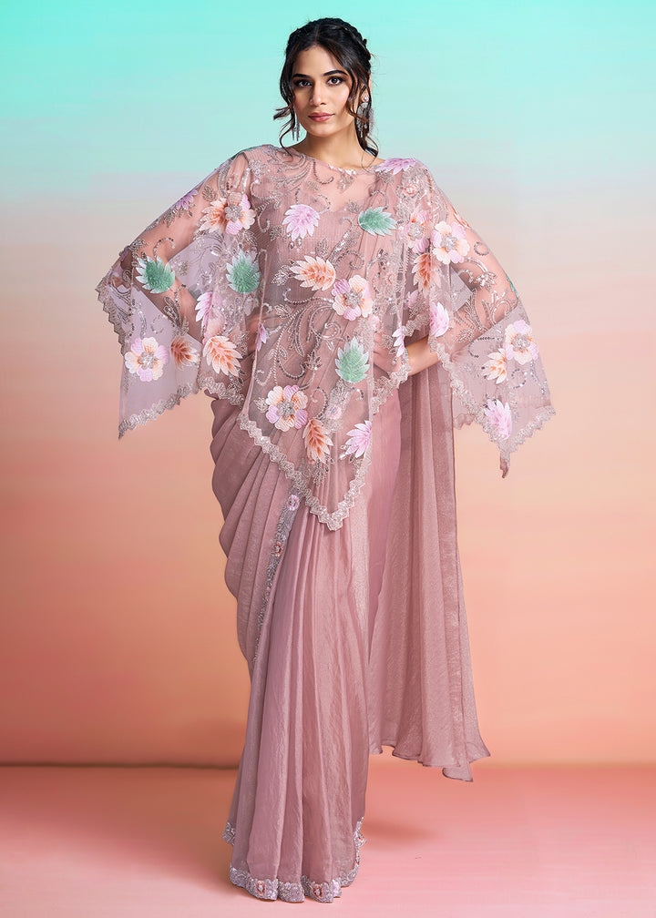 Buy Peach Wedding Party Ready to Wear Saree Online in US, UK, Canada, Spain, France, Germany, Italy, Austria, Ireland, Sweden, UAE & Worldwide at Empress.