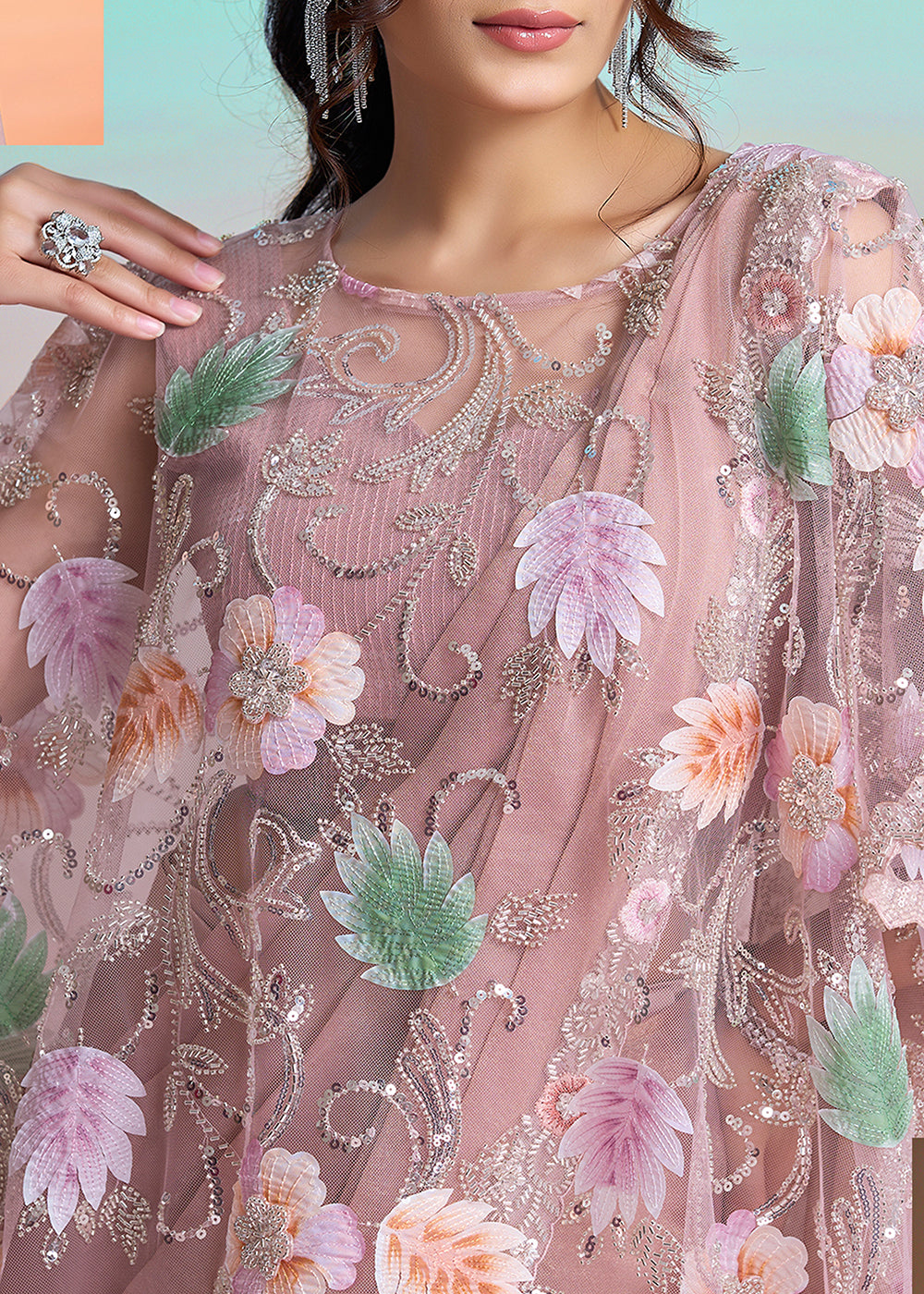 Buy Peach Wedding Party Ready to Wear Saree Online in US, UK, Canada, Spain, France, Germany, Italy, Austria, Ireland, Sweden, UAE & Worldwide at Empress.