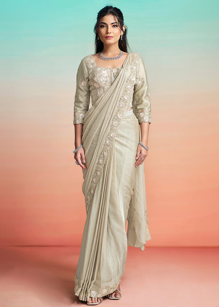 Buy Pearl Grey Wedding Party Ready to Wear Saree Online in US, UK, Canada, Spain, France, Germany, Italy, Austria, Ireland, Sweden, UAE & Worldwide at Empress.