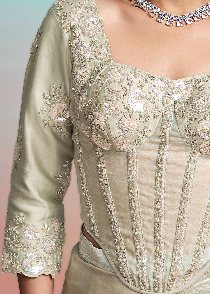 Buy Pearl Grey Wedding Party Ready to Wear Saree Online in US, UK, Canada, Spain, France, Germany, Italy, Austria, Ireland, Sweden, UAE & Worldwide at Empress.