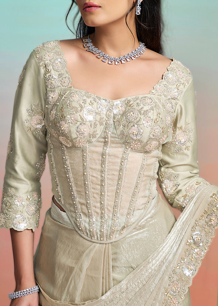 Buy Pearl Grey Wedding Party Ready to Wear Saree Online in US, UK, Canada, Spain, France, Germany, Italy, Austria, Ireland, Sweden, UAE & Worldwide at Empress.