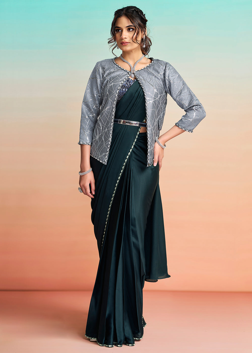 Buy Navy Blue Wedding Party Ready to Wear Saree Online in US, UK, Canada, Spain, France, Germany, Italy, Austria, Ireland, Sweden, UAE & Worldwide at Empress.